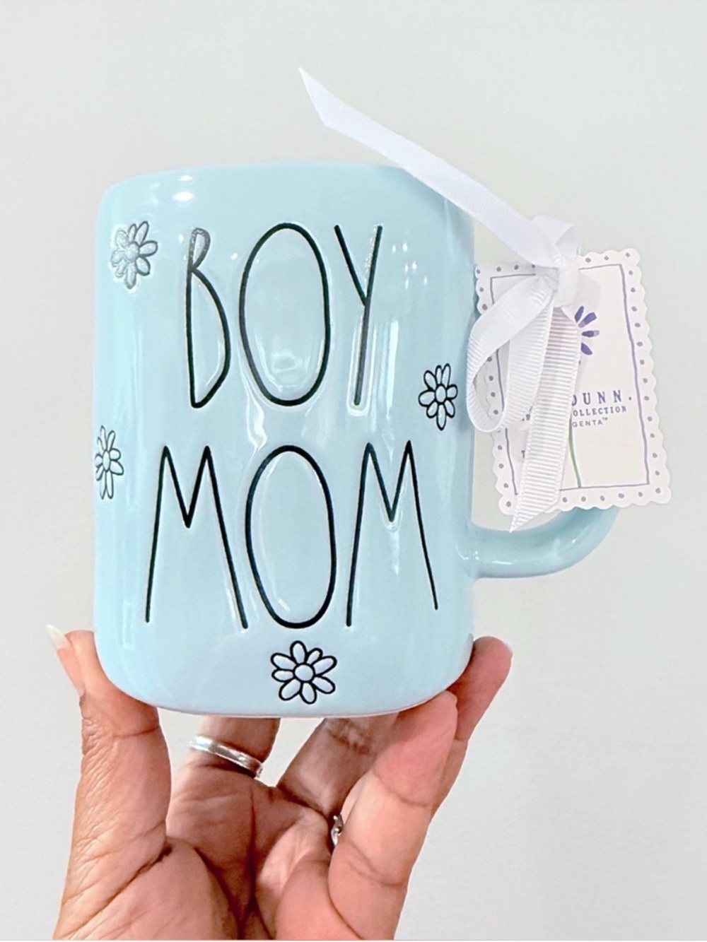 Rae Dunn BOY MOM Light Blue and Black Ceramic Mug